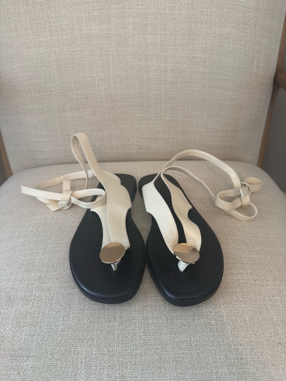 Cream Lace-Up Sandals - Picture 3 of 4